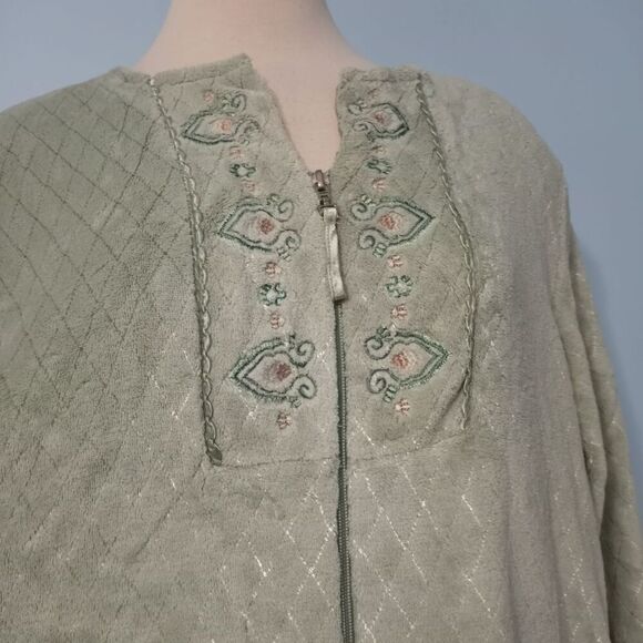 Vintage Oscar Dela Renta Full Zip Night Robe Maxi Mint Green Small/Medium - Picture 4 of 12